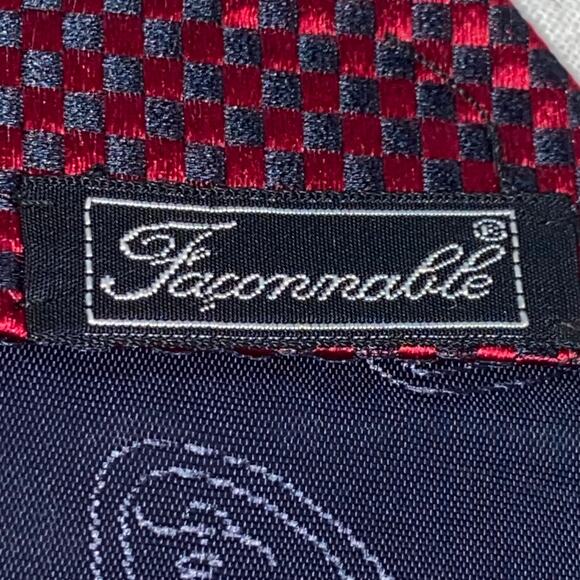 Faconnable Neck Tie Red Black Checkered Silk Hand Made France Textured 62.5x3.75 - Picture 3 of 7